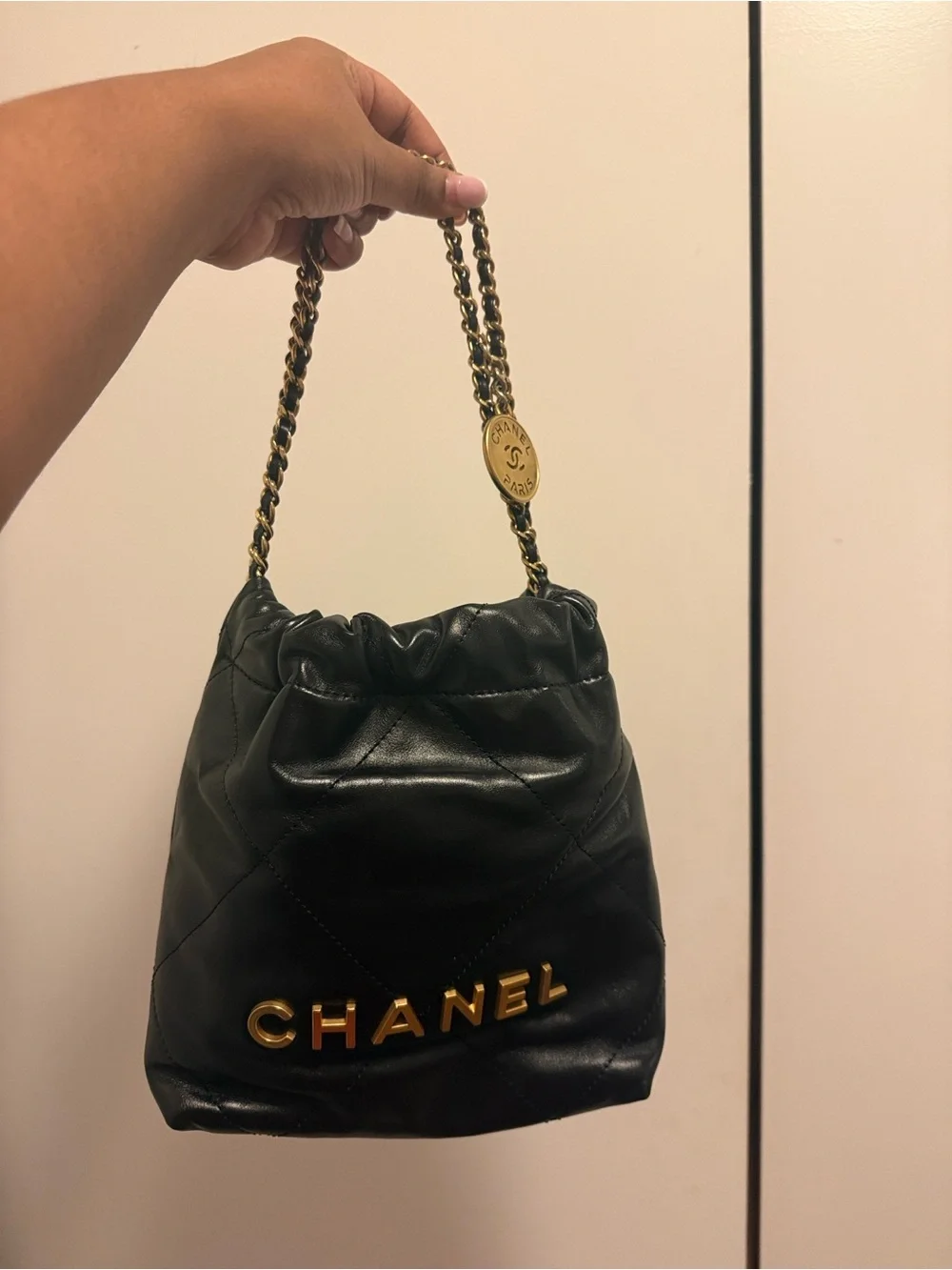 CHANEL Calfskin Quilted Mini Chanel 22 Black